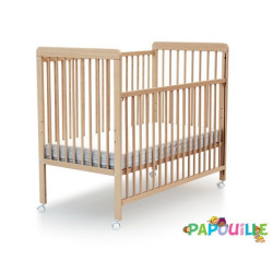 Lit à barreaux en bois réglable 3 hauteurs 60x120cm vernis - - Papouille