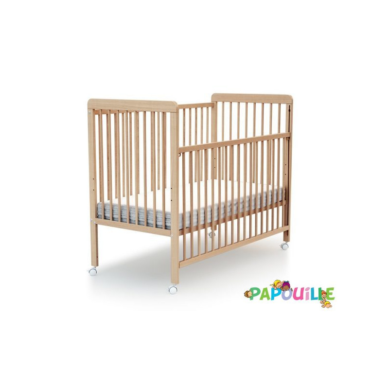 Lit à barreaux en bois réglable 3 hauteurs 60x120cm vernis - - Papouille