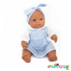 Poupée corps dur sans cheveux 30cm métis robe bleu - Papouille