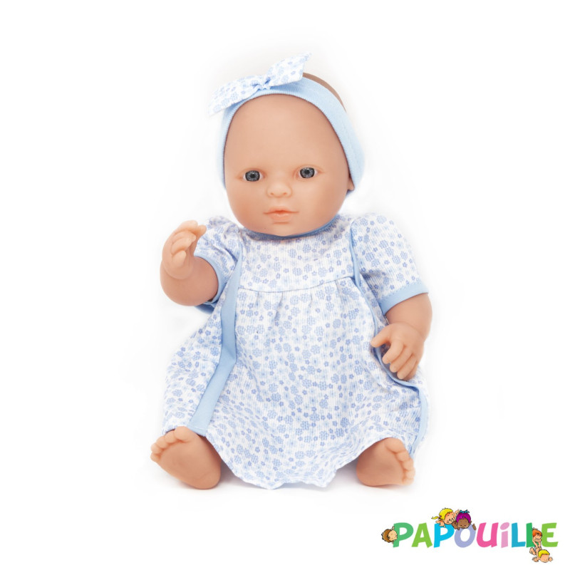 Poupée corps dur sans cheveux 30cm européenne robe bleu - Papouille