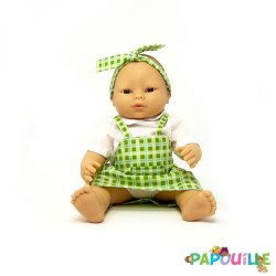 Poupée corps dur sans cheveux 30cm créole robe verte - Papouille