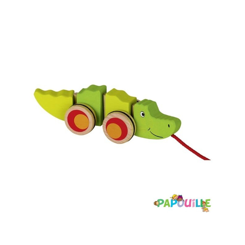 Animal à tirer en bois crocodile - Papouille