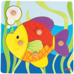 Puzzle à encastrer avec bouton en bois poisson 5 pcs ( pour  - Papouille