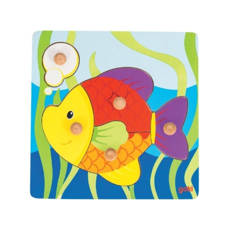 Puzzle à encastrer avec bouton en bois poisson 5 pcs ( pour  - Papouille