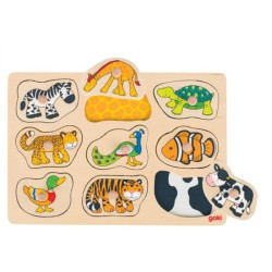 Puzzle à encastrer avec bouton en bois animaux caché 9 pcs ( - Papouille