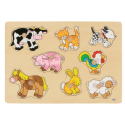 Puzzle à encastrer avec bouton en bois animaux de la ferme 8 - Papouille