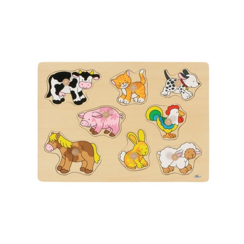Puzzle à encastrer avec bouton en bois animaux de la ferme 8 - Papouille