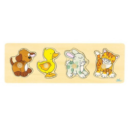 Puzzle à encastrer avec bouton en bois petit animaux n°1 4 p - Papouille