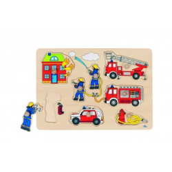 Puzzle à encastrer avec bouton en bois les pompiers 8 pcs (  - Papouille