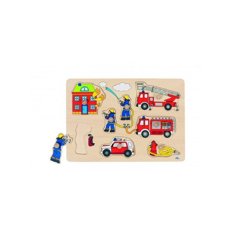 Puzzle à encastrer avec bouton en bois les pompiers 8 pcs (  - Papouille