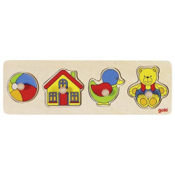 Puzzle à encastrer avec bouton en bois petit animaux n°3 / 4 - Papouille