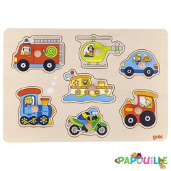 Puzzle à encastrer avec bouton en bois les véhicules 8 pcs ( - Papouille