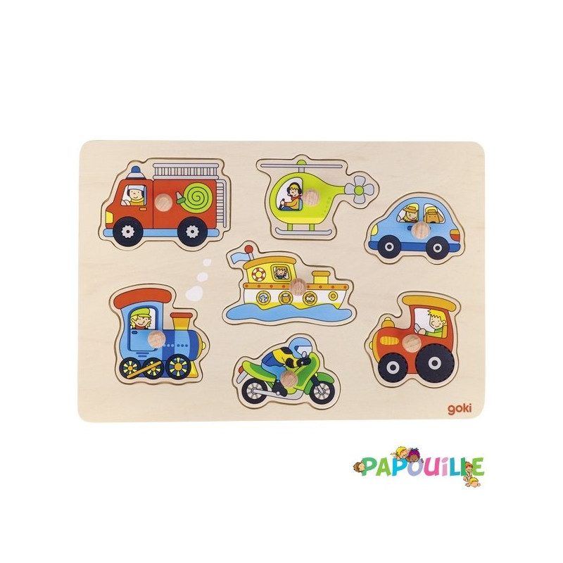 Puzzle à encastrer avec bouton en bois les véhicules 8 pcs ( - Papouille