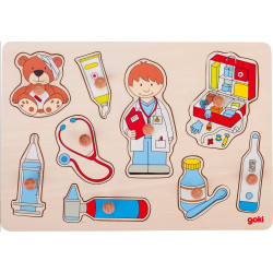 Puzzle à encastrer avec bouton en bois docteur 9 pcs ( pour  - Papouille