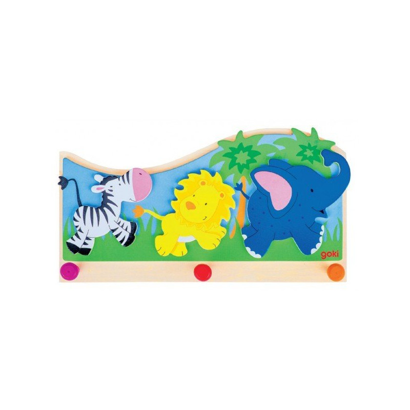 Porte manteau mural en bois maternelle animaux d'afrique - Papouille