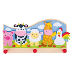 Porte manteau mural en bois pour crèche animaux de la ferme - Papouille