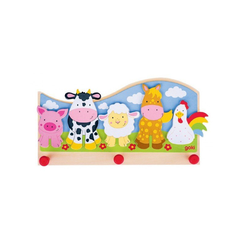 Porte manteau mural en bois pour crèche animaux de la ferme - Papouille