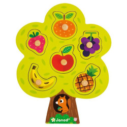 Puzzle à encastrer avec boutons en bois arbre à fruits 6 pcs - Papouille