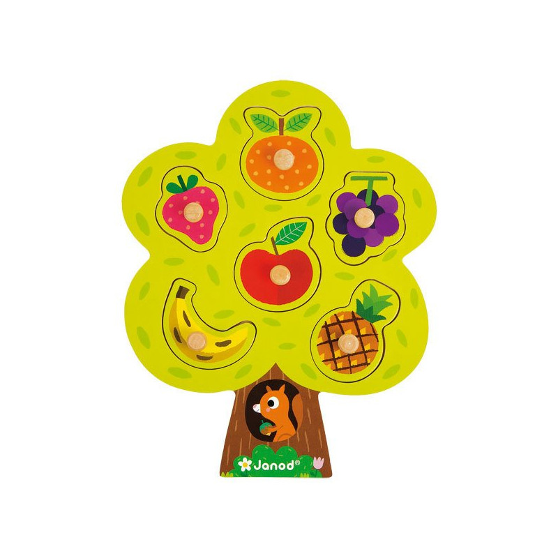 Puzzle à encastrer avec boutons en bois arbre à fruits 6 pcs - Papouille