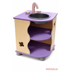 Bloc coin évier imitation avec meuble de rangement en bois - Papouille