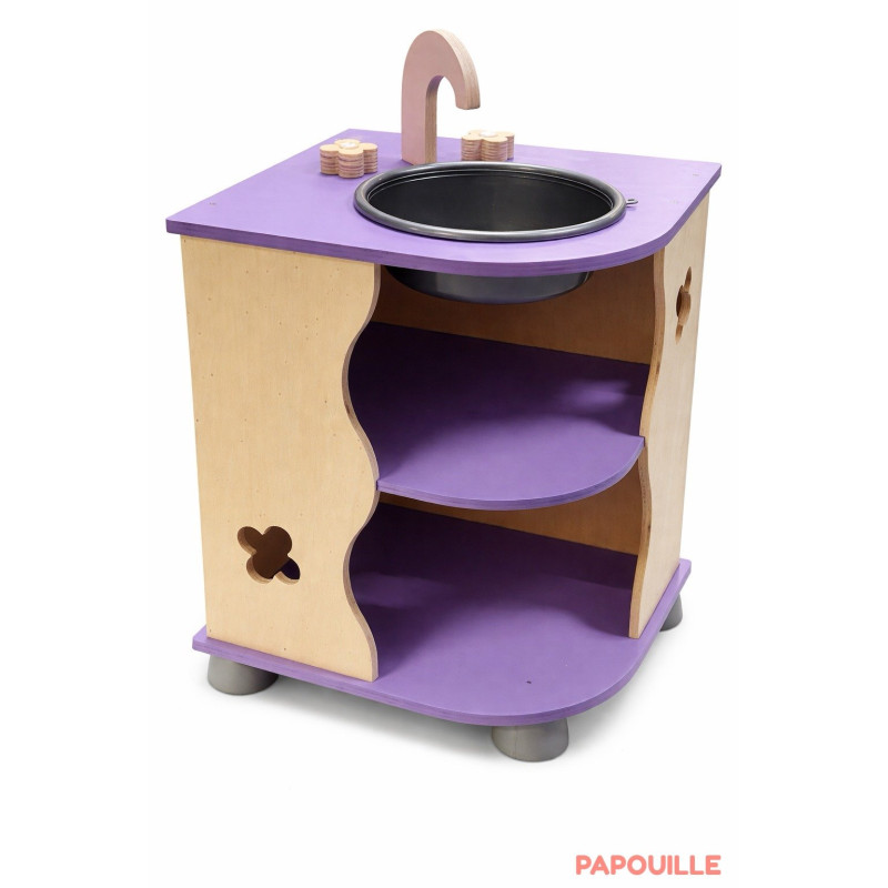 Bloc coin évier imitation avec meuble de rangement en bois - Papouille