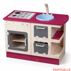 Cuisine rétro en bois avec évier et cuisinière - Papouille