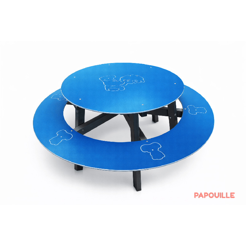 Table d'extérieur ronde avec banc ourson - Papouille