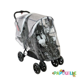 Habillage de pluie poussette double avec canopy transparent - Papouille