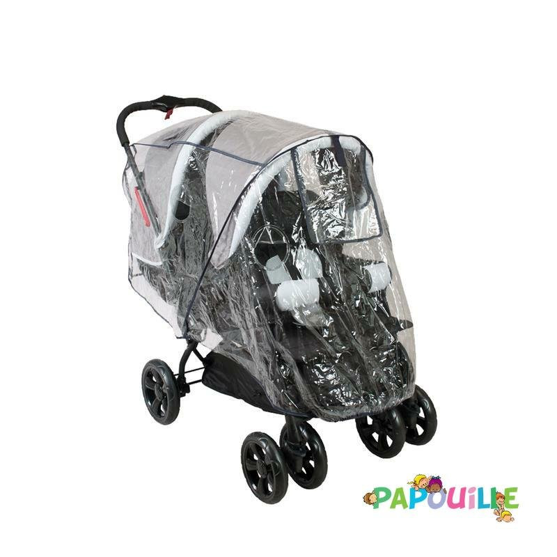 Habillage de pluie poussette double avec canopy transparent - Papouille