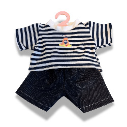 T-shirt marin et short en jeans pour poupon 40cm - Papouille