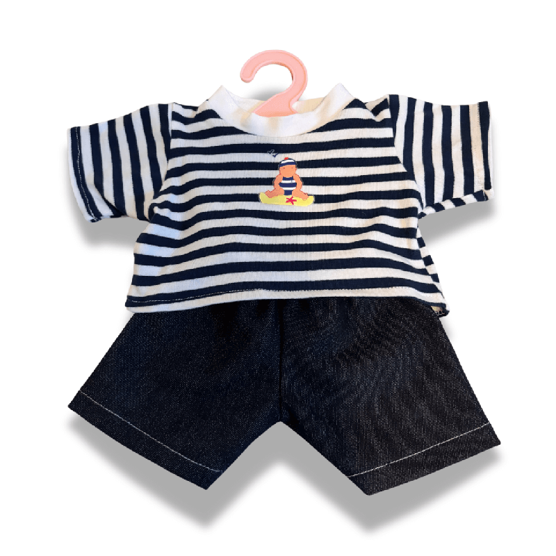 T-shirt marin et short en jeans pour poupon 40cm - Papouille