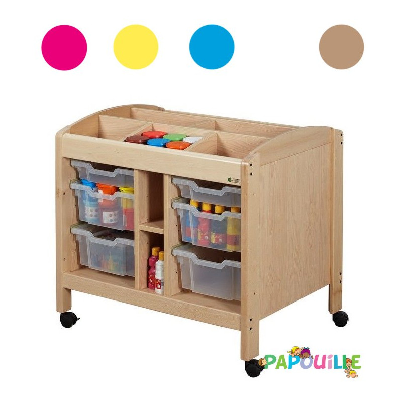 Meuble de rangement sur roulettes avec bacs naturel - Papouille