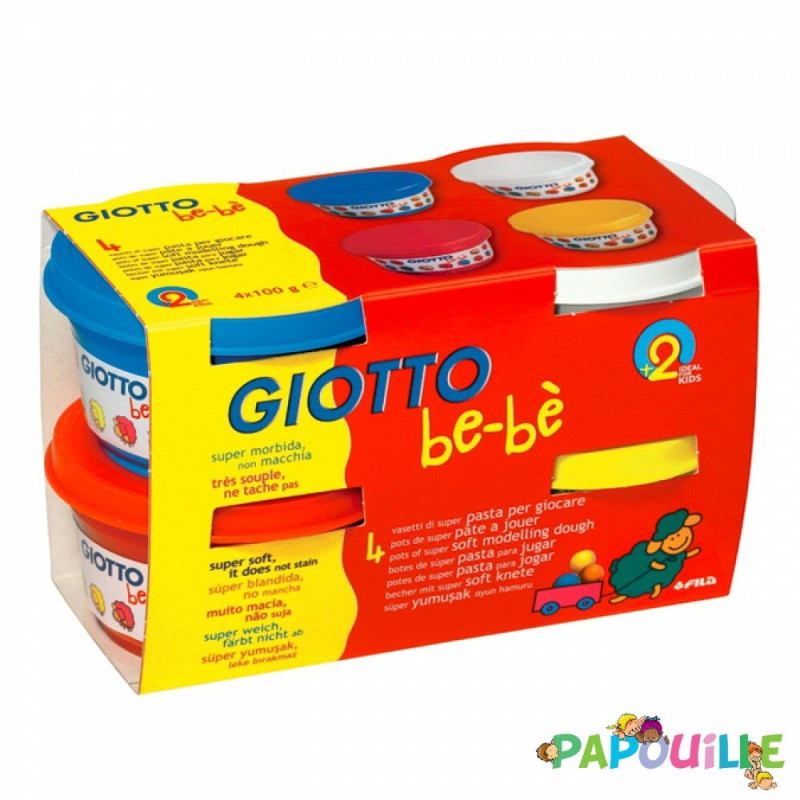 4 pates a modeler naturel  - 100g  (rouge-jaune-blanc-cyan) - Papouille