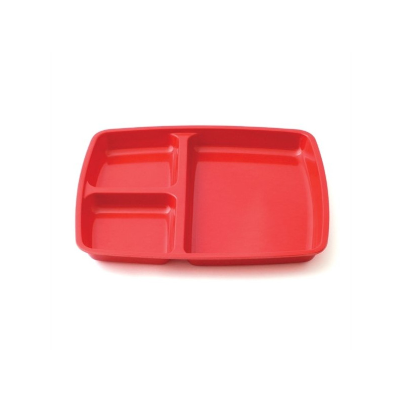 Plateau repas 3 compartiments mélamine rouge - Papouille