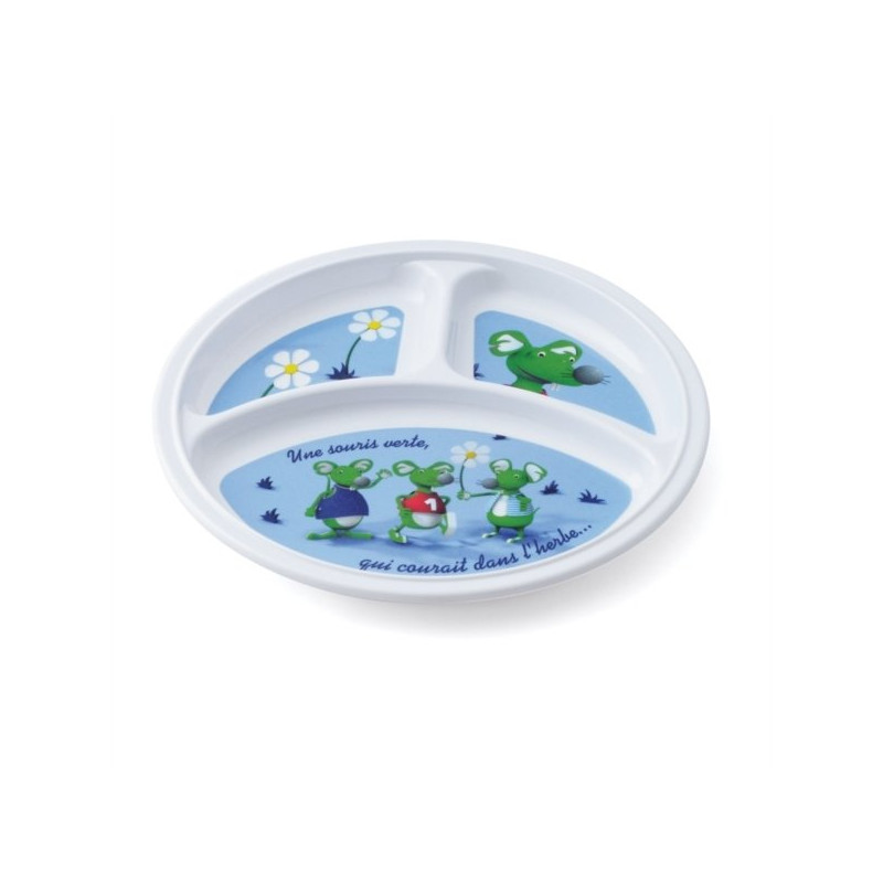 Assiette 3 compartiments mélamine souris 3d - Papouille