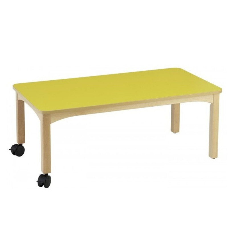Table en bois 120 x 60 a roulettes t1 h.46cm citron - Papouille
