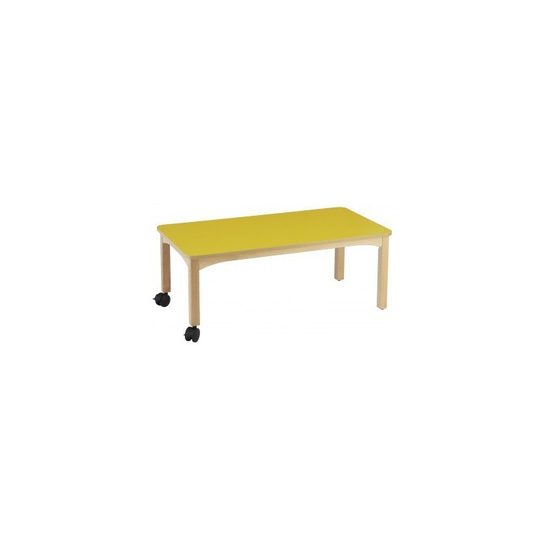 Table en bois 120 x 60 à roulettes t2 h.53cm citron - Papouille