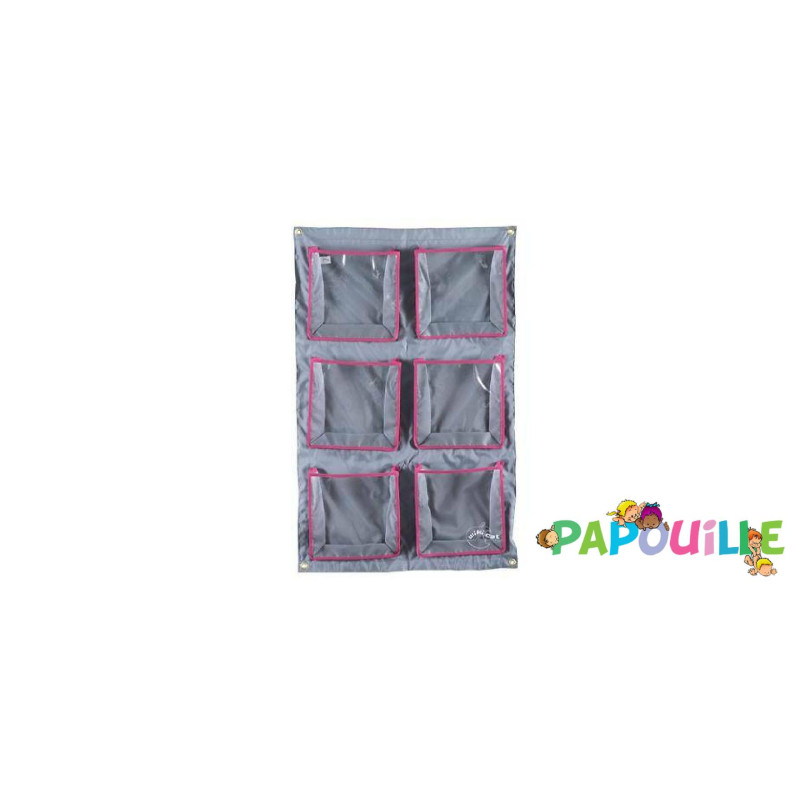 6 pochettes range doudou lot de 2 gris et fuchsia - Papouille