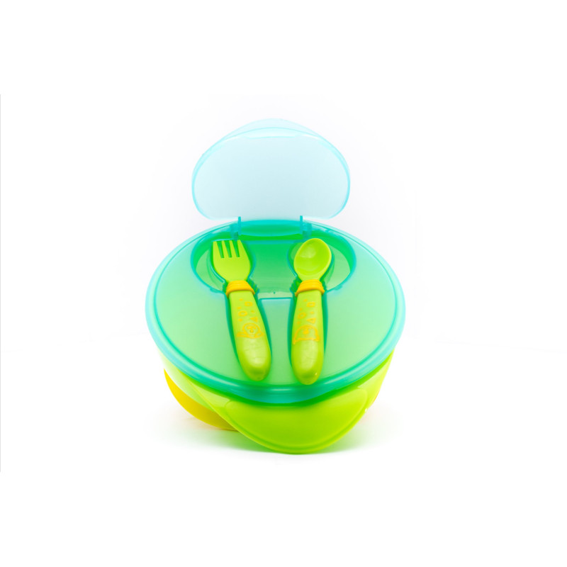 Assiette a ventouse + couvert vert - Papouille