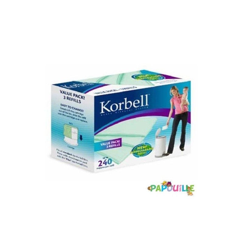 Lot de 3 recharges pour poubelle à couches 16l korbell - Papouille
