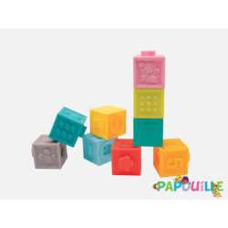 Cubes souples emboîtables texturés et colorés lot de 9 - Papouille