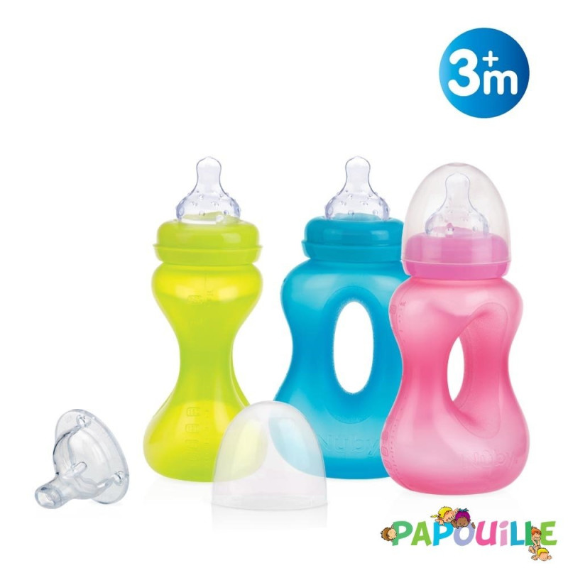 Biberon d'apprentissage easy grip - 240 ml - 6 mois + - Papouille