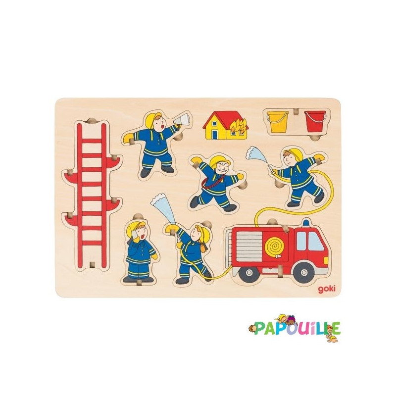 Puzzle en bois pompiers ( pour les enfants de 1 an et plus ) - Papouille