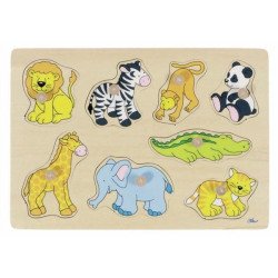 Puzzle à encastrer avec bouton en bois animaux du zoo 8 pcs ( pour les enfants de 1 an et plus )