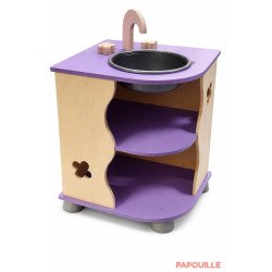 Bloc coin évier imitation avec meuble de rangement en bois