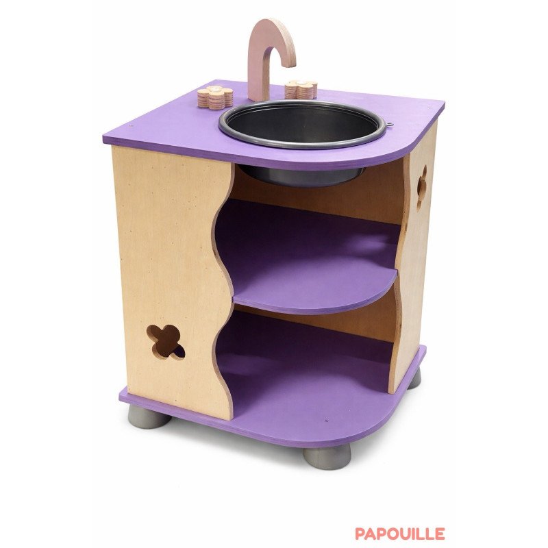 Bloc coin évier imitation avec meuble de rangement en bois