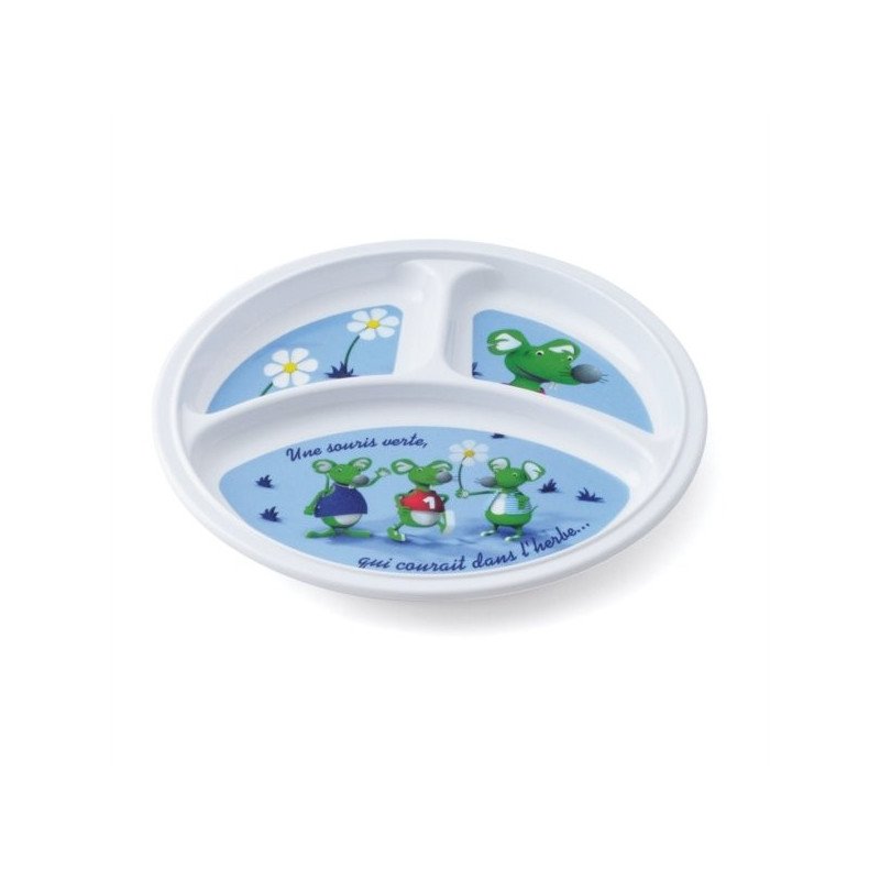 Assiette 3 compartiments mélamine souris 3d