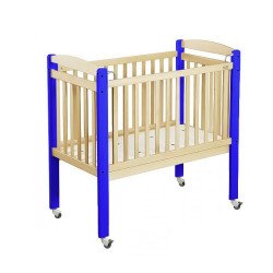 Lit crèche bois haut barreaux 120 x 60 cm bleu