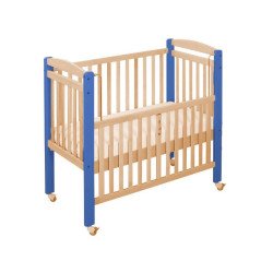 Lit en bois avec barrière mobile 100x50cm easycat barreaux bleu