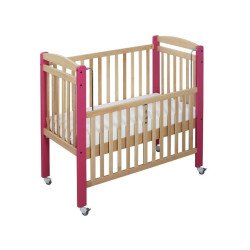 Lit crèche easy cat 120x60cm barreaux framboise